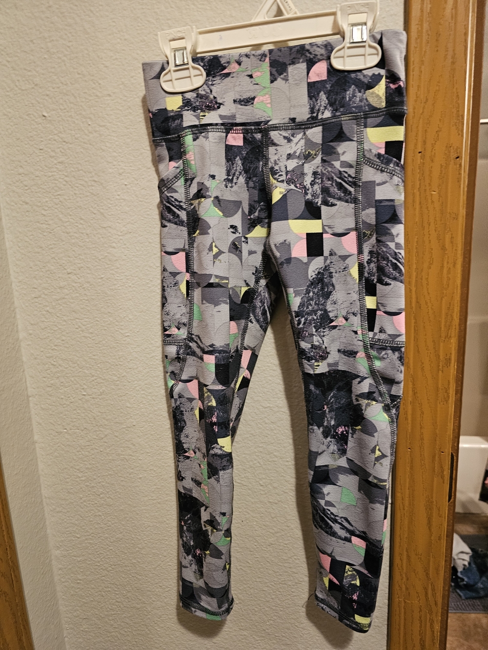 Athletic Works Gray Capri Leggings with Pink, Green & Yellow Accents